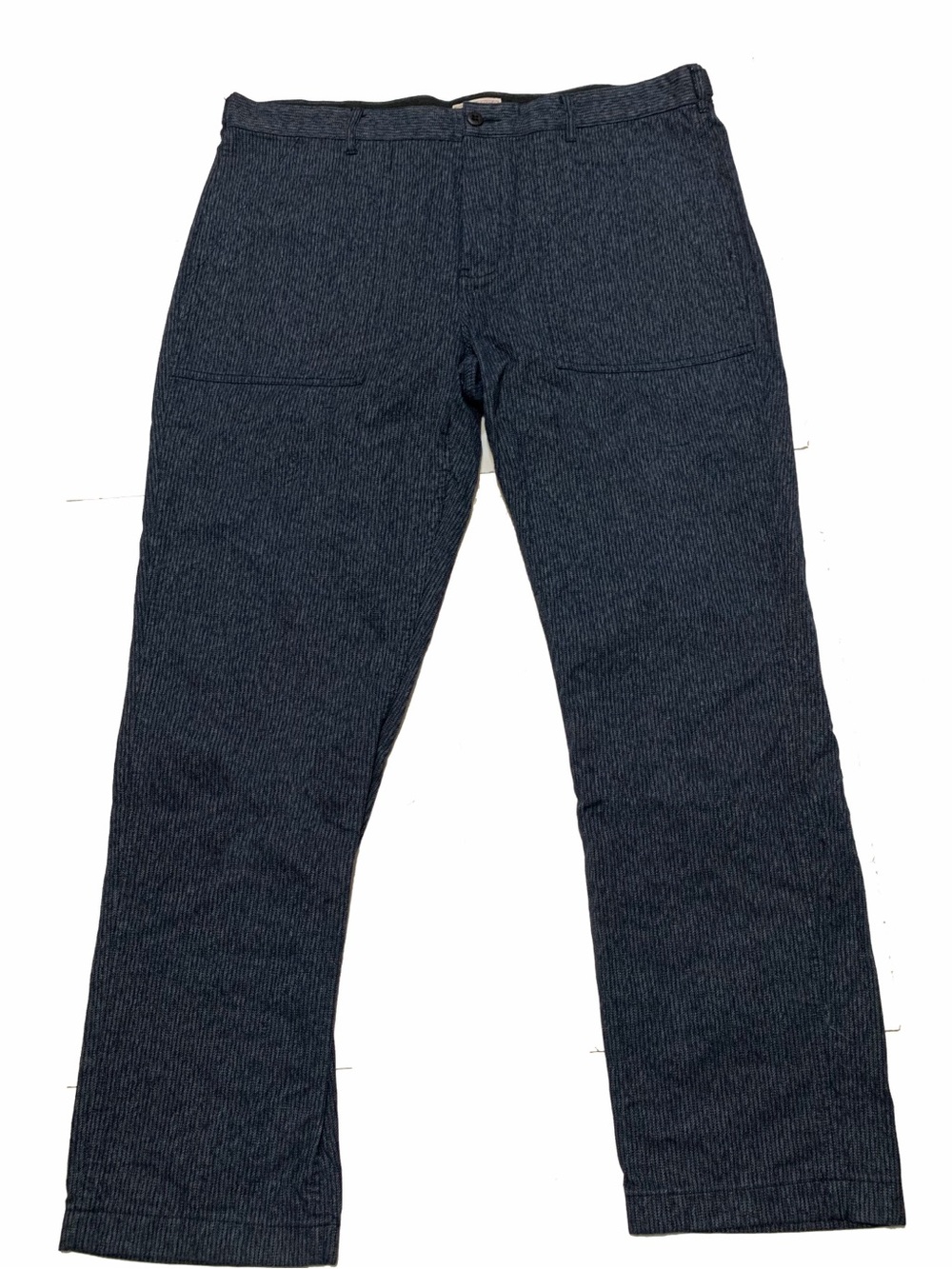 38 X 30 / Wallace & Barnes Camp Pants in a blue railroad military twill pattern